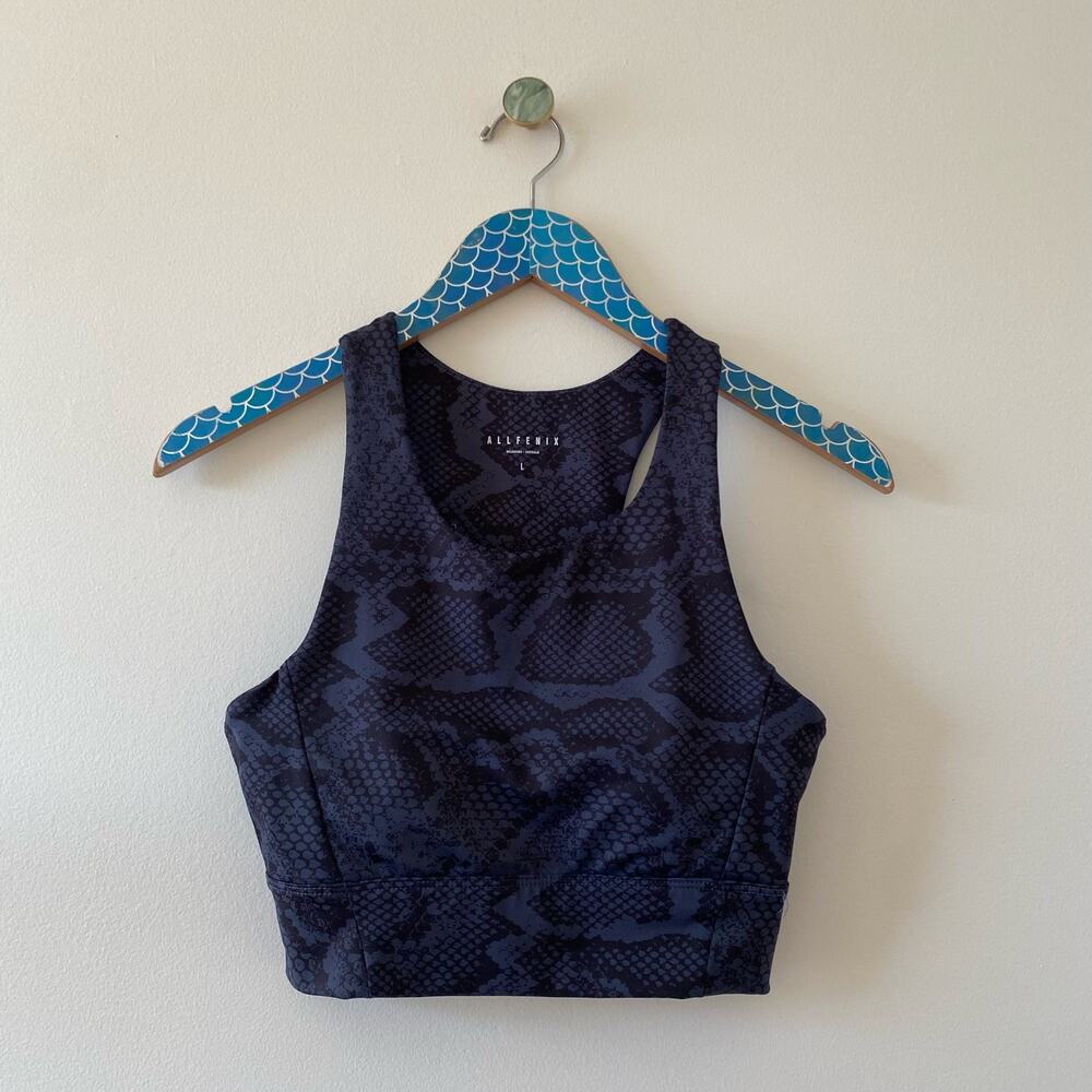 ALLFENIX Navy Longline High Neck Snake Print Sports Bra Size Large - Picture 8 of 8